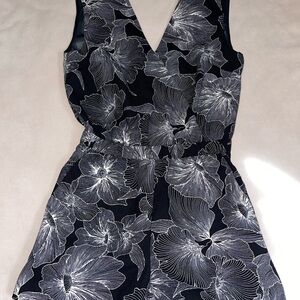 LOFT Black and White Sleeveless‎ V-Neck Romper